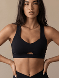 Women's Heart Neckline Sports Bra - Black | LuxeForm Medium Support